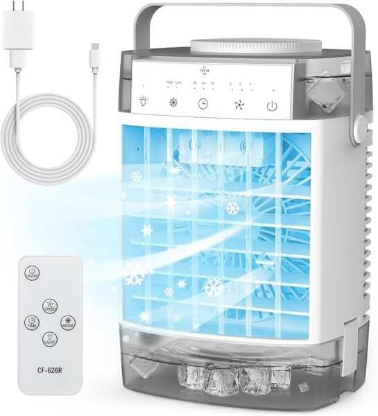 Portable Air Cooler: 1600ml Dual Tank Evaporative AC Unit, 3 Speeds, 2