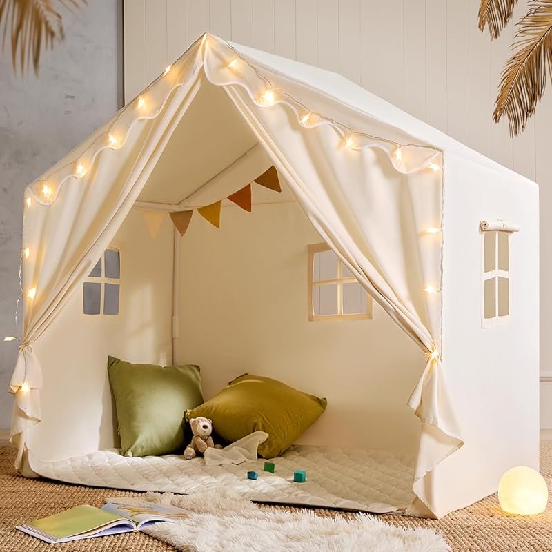 Tiny Land Kids Tent with Mat and Star Lights, Large Indoor Playhouse &