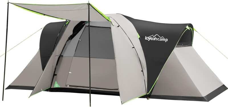 8 Person 3 Room Waterproof Dome Camping Tent for Families with Spaciou