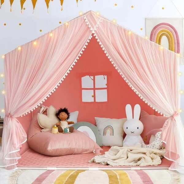 Large Pink Princess Tent for Girls with Included Mat, Toddler Playhous