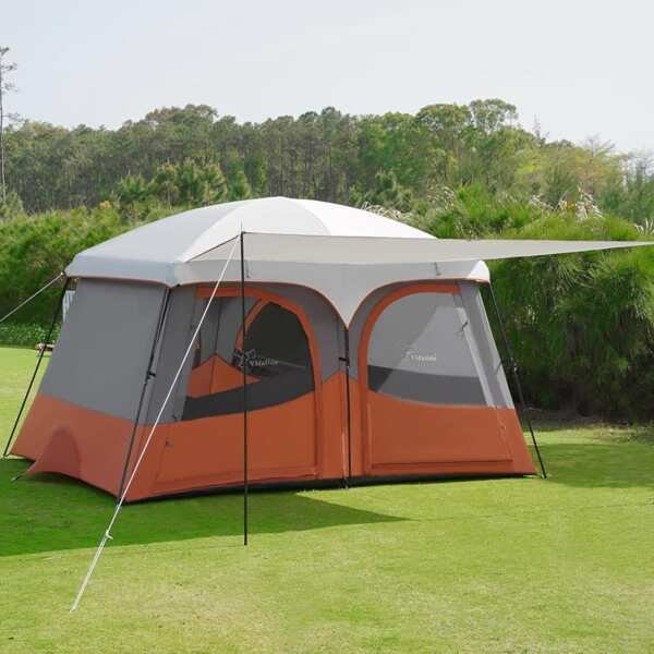 Vidalido 6-8 Person Family Camping Tent with Extended Vestibule, 2 Roo