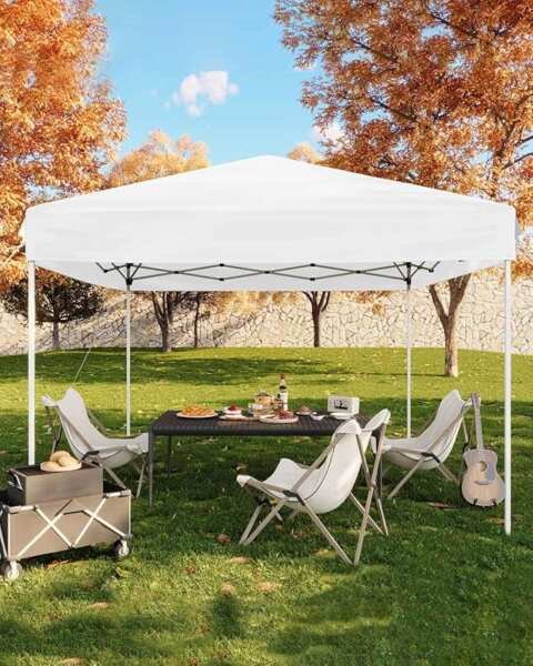 10x10 Easy Up Pop Up Canopy Tent: White Sun Shade with 3 Adjustable He