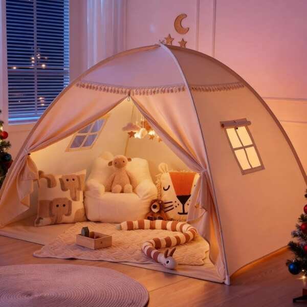 Full Size Toddler Bed Tent Playhouse: Indoor Kids Teepee for Play & Sl