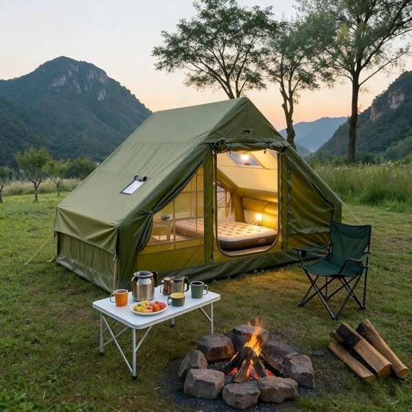 [Easy Setup 3-Min Inflatable Camping Tent, Glamping Blow Up Air Tent f