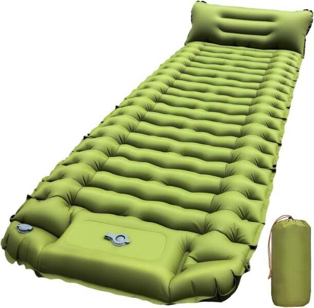 Ultralight Inflatable Camping Sleeping Pad with Pillow and Foot Pump -
