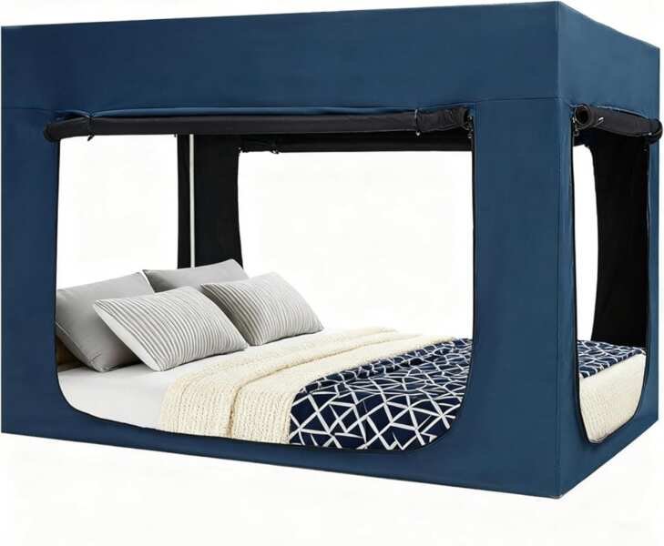 Upgraded Queen Bed Tent Canopy for Adults & Kids: 90% Blackout, 4 Door