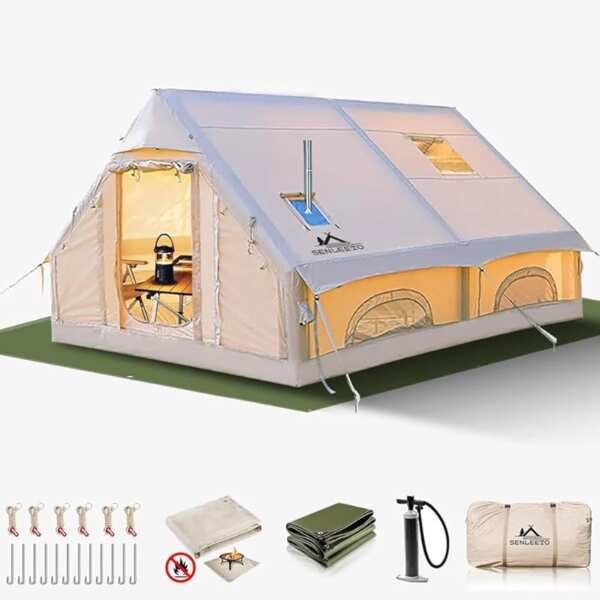 8-10 Person Inflatable Camping Tent, 129 Sq Ft Large Blow Up Tent with