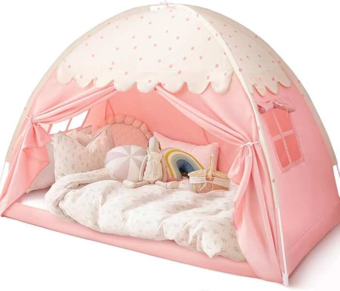Sherilyn Twin Bed Canopy Tent for Toddlers & Kids, Pink Polka Dot Indo