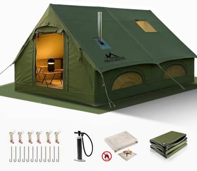 13'x10' 4-Season Inflatable Hot Tent for 8-10 People with Stove Jack,