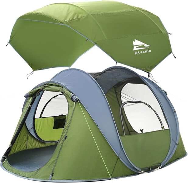 4 Person Easy Pop Up Camping Tent: Automatic Setup, Waterproof, 2 Door