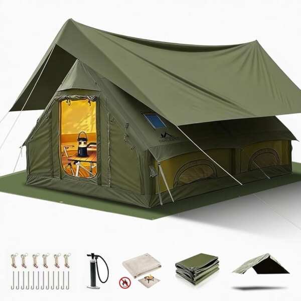 Inflatable Camping Tent 8-10 Person: 129 Sq Ft Large Blow Up Tent with