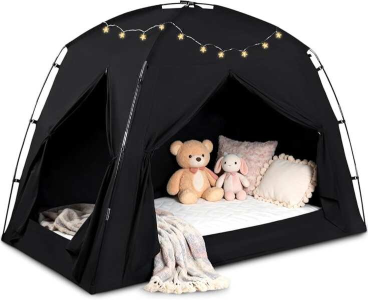 Breathable Blackout Bed Tent: Portable 3-Door Privacy Canopy for Kids 