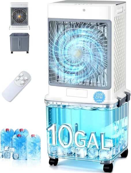 Upgraded 2026 Swamp Cooler, 10GAL Portable Evaporative Air Conditioner