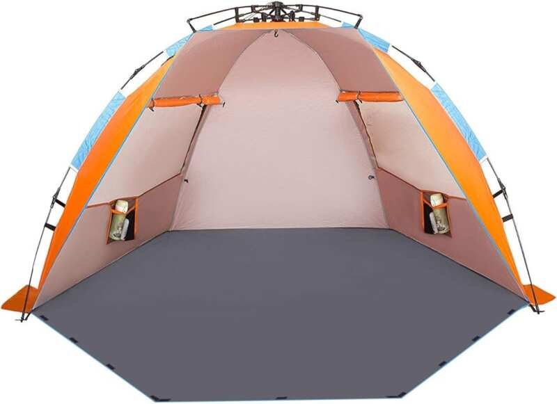 Oileus X-Large 4 Person Beach Tent with Carrying Bag, Stakes & Sand Po