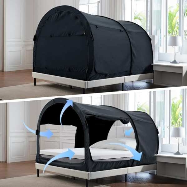 Alvantor® Twin Size Bed Canopy – Portable Grey Dream Tent with 93% Bla