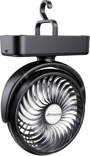 Portable Camping Fan with LED Lantern & Hanging Hook, 40H Battery Life