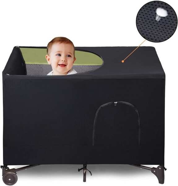 Crib Blackout Cover for Pack N Play – Breathable Portable Netting Tent