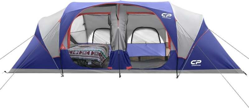 CAMPROS 12-Person 3-Room Family Camping Tent: Waterproof, Windproof, D