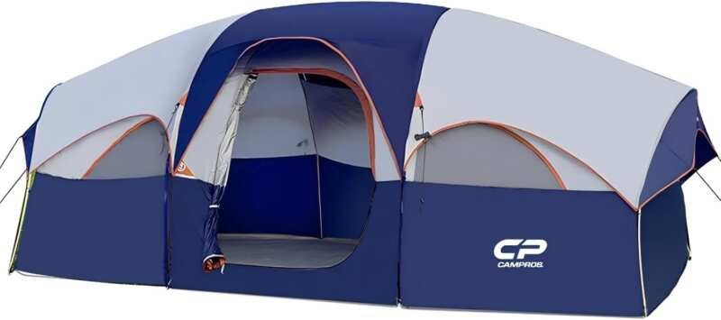 Weather Resistant 8-Person Double Layer Camping Tent with Mesh Windows