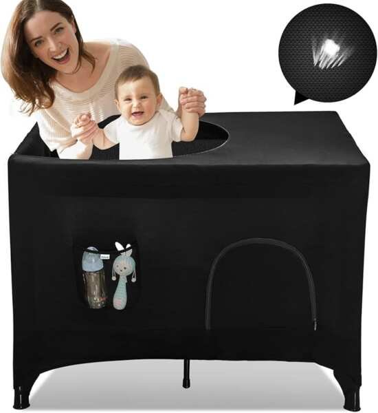 Hiaksedt Pack N Play Blackout Cover – Breathable Portable Crib Canopy 