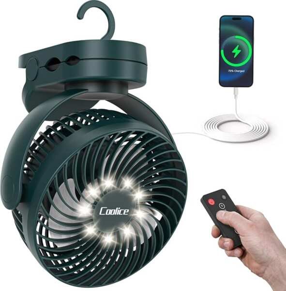LED Light & Remote Control Rechargeable Fan – 12000mAh Portable Tent F