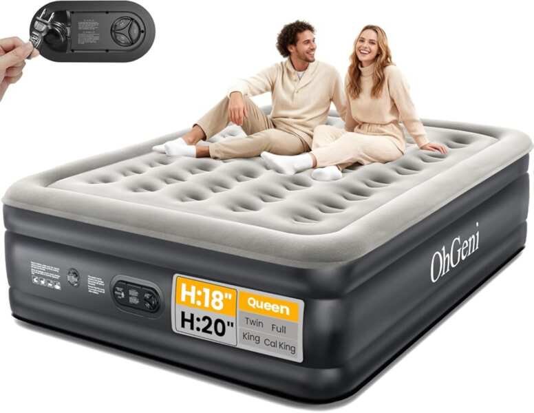 OhGeni Queen Air Mattress with Built-in Pump, 18