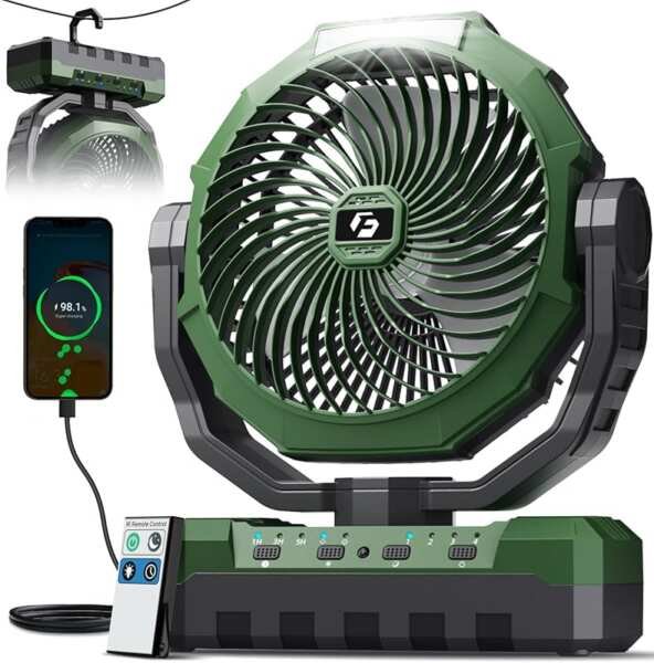 FRIZCOL 3-in-1 Rechargeable Camping Fan with 24000mAh Battery, Light &