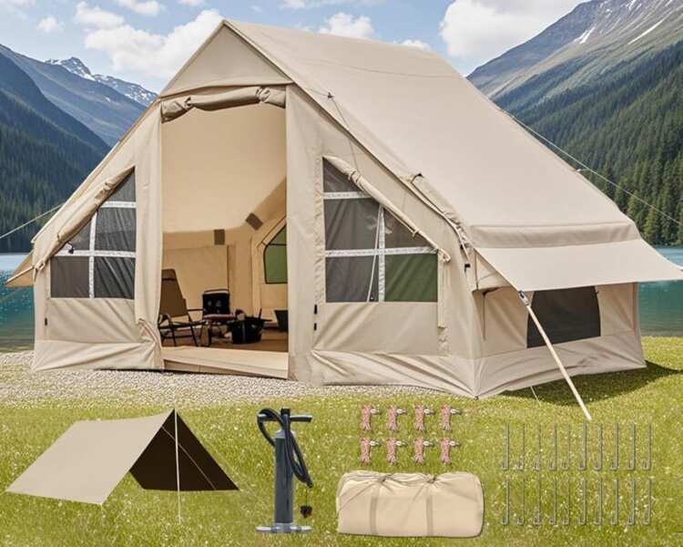 2/4/6/8 Person Glamping Inflatable Tent with Awning, Quick Setup & Wat