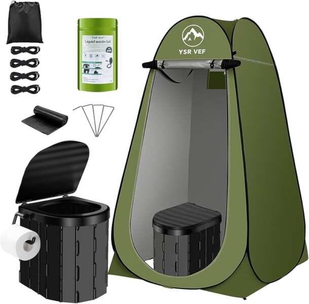 Portable Toilet Kit with Pop-Up Privacy Tent, Poo Gel Bags & Washable