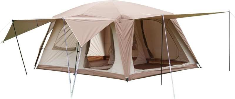 Vidalido 8-10 Person Family Cabin Tent: 3 Doors, 2 Rooms, Double Layer