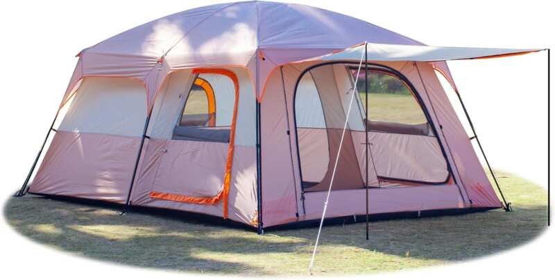 KTT Extra Large 10-14 Person Family Cabin Tent, 2 Rooms, 3 Doors/Windo