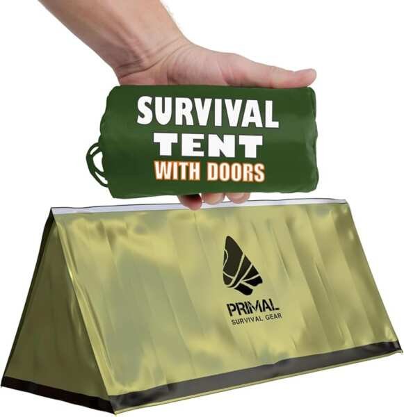 Orange Polyester All-Season Compact Survival Tent with Doors for Campi