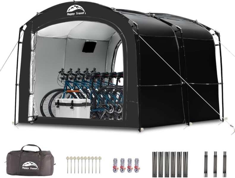 Happy Travel Large 8×7×6.3ft Double-Door Bike Storage Tent with Mesh &