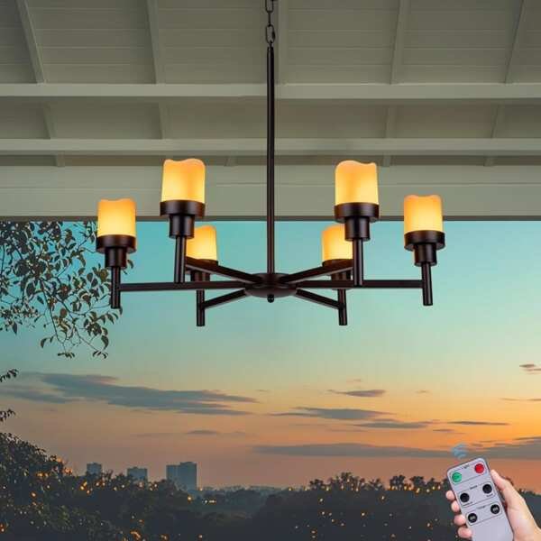 Battery Powered Chandelier for Gazebo & Pergola, Outdoor Hanging Candl