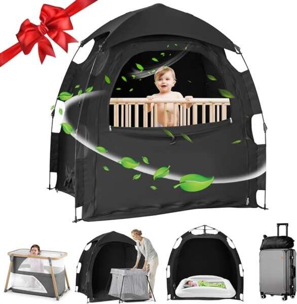 YABORAS Sleep Tent for Pack N Play – One-Click Assembly Blocks Light f