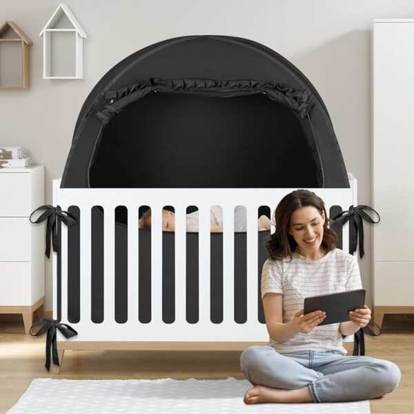 BORNA Pack N Play Blackout Cover – Pop-Up Canopy Softens Light for Kid