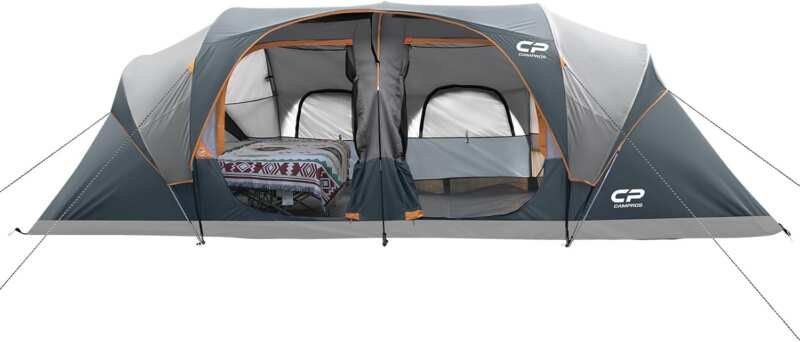 CAMPROS CP 12-Person 3-Room Waterproof Family Camping Tent with Rainfl