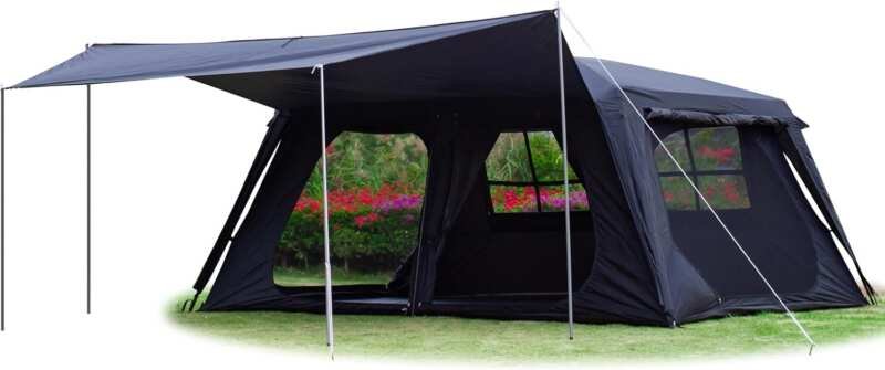 Extra Large 12-Person Cabin Tent with 4 Doors, 2 Rooms, Mesh Windows, 