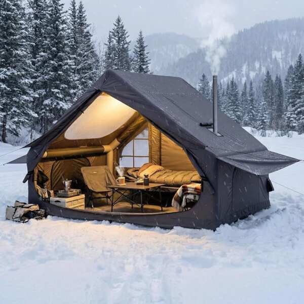 Inflatable 4 Season Luxury Glamping Tent: Auto-Inflates in 5 Min, Pano