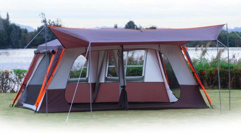 KTT Extra Large 12-Person Family Cabin Tent, 2 Rooms, 4 Doors/Windows,