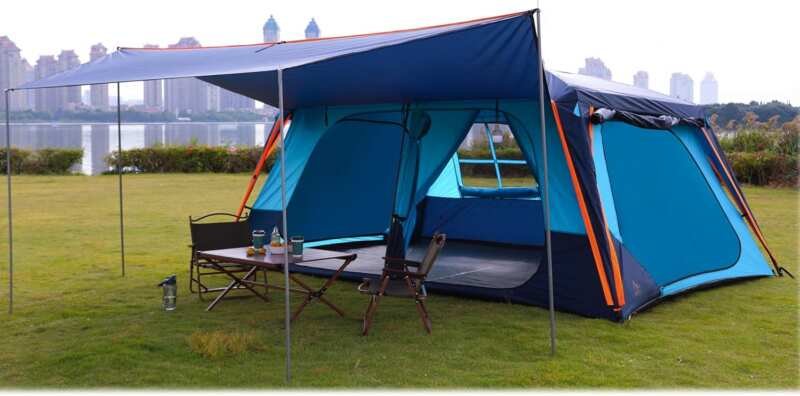 KTT 12 Person(A) Cabin Tent with Awning, 2 Rooms, 4 Doors & Windows, M