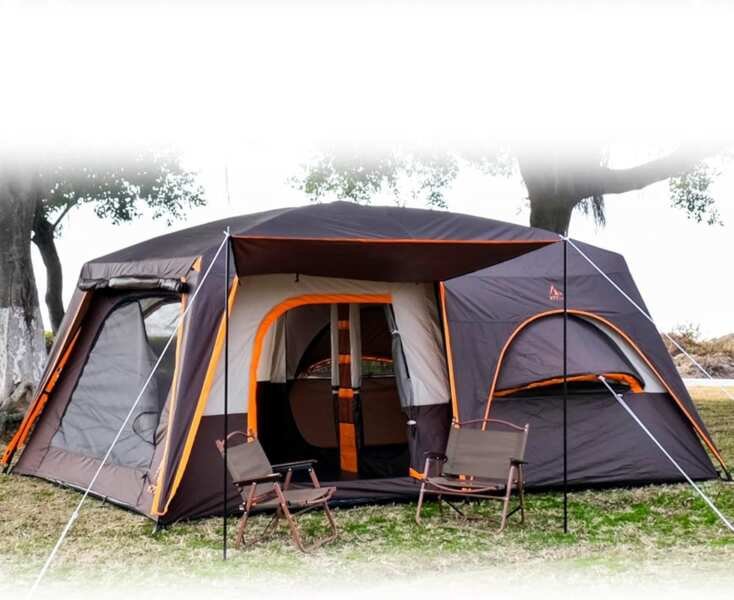 12-Person Cabin Tent with 3 Doors, 2 Rooms, Bay Windows, Mesh, Waterpr
