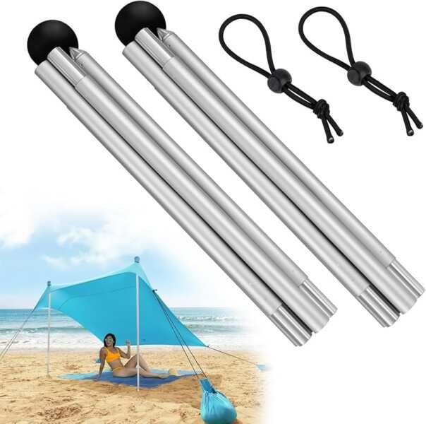 2PCS 6.56ft Foldable Aluminum Alloy Beach Tent Poles, Compatible with