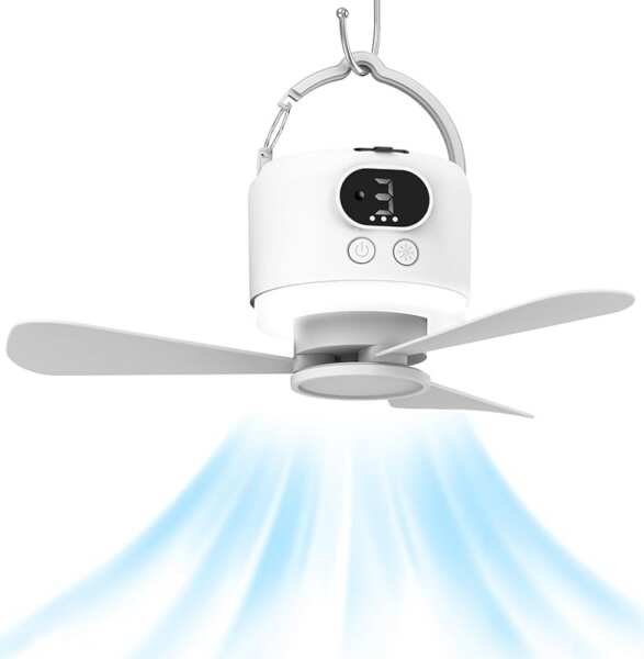 10400mAh USB Rechargeable Camping Fan with Remote, LED Light & 3 Speed