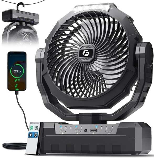 3-in-1 Rechargeable Camping Fan with Light & Remote – 24000mAh Portabl