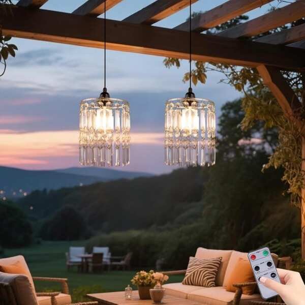 TWINKVILLA 2Pack Battery Operated Chandelier, Acrylic Crystal Beaded P