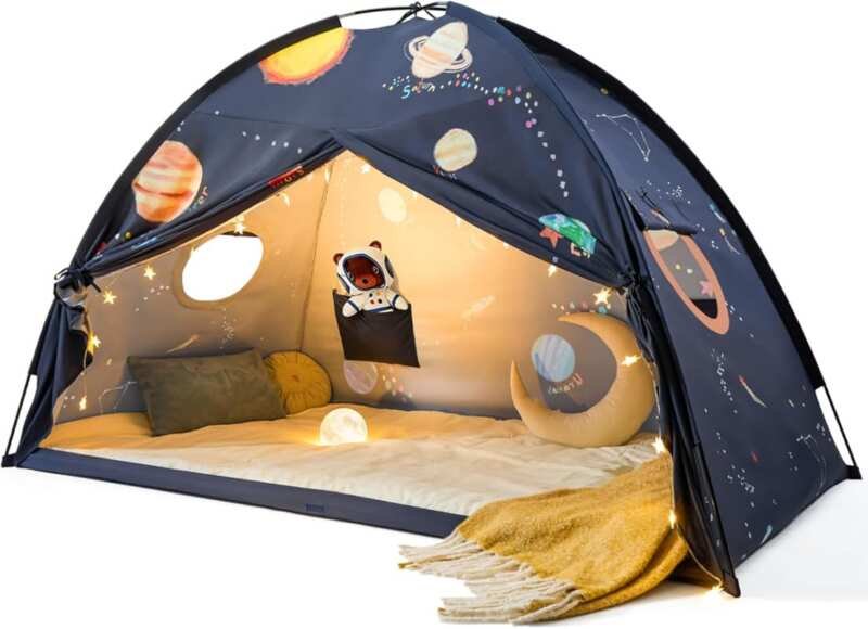 Space Galaxy Bed Canopy Tent for Kids – 9-Planet Design, Easy-Install