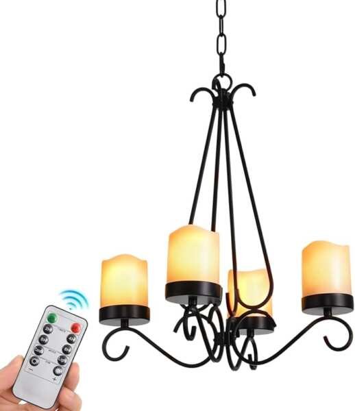 HOXIYA 4-Light Battery Powered Pendant Light, Wireless Hanging Chandel