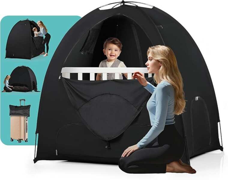 Portable Blackout Tent for Pack and Play - Light-Blocking Sleep Pod fo