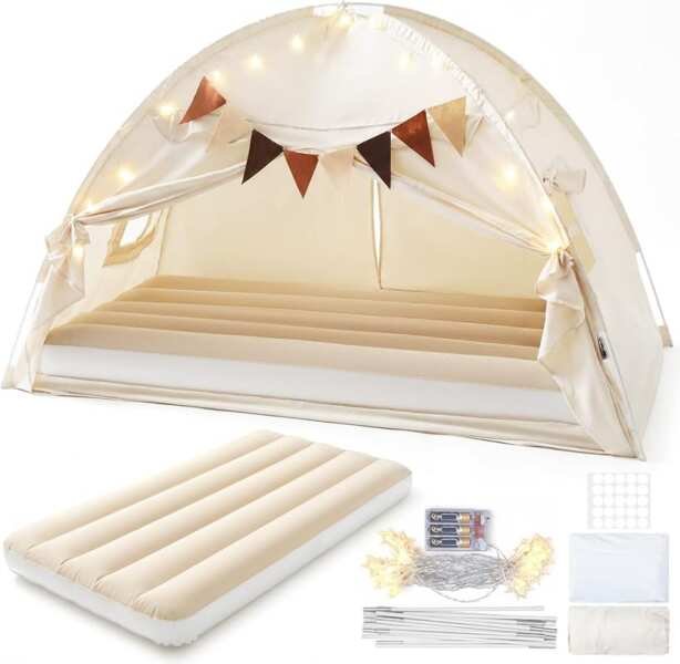 Inflatable Toddler Travel Bed with Star Lights & Tent – Portable Kids 